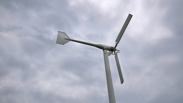 Three Blades Wind Turbine in Stormy Weather