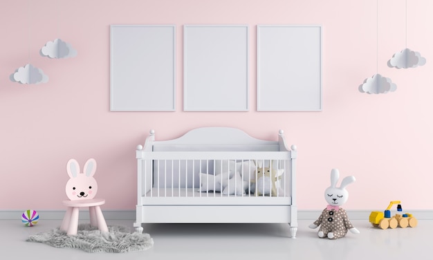 Three blank photo frame in child room