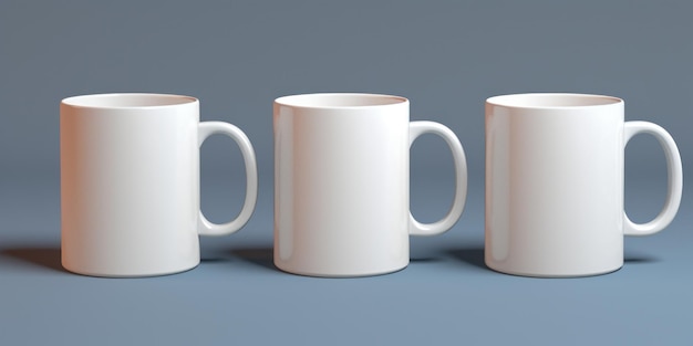 Photo three blank white mugs mockup for branding ceramic mug mock up set for custom design presentation