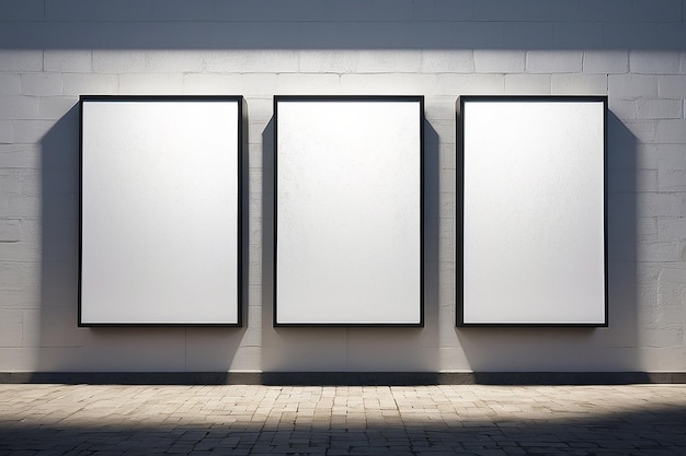 Three Blank White Posters on a Textured Urban Wall with Subtle Shadows Generative AI