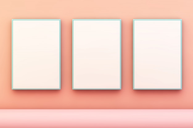 Три синие рамки на розовой стене