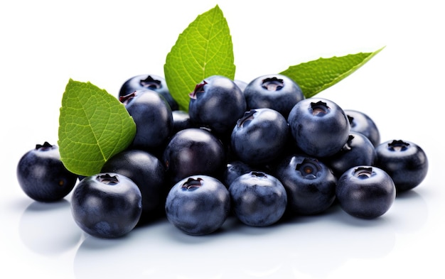 Three Blueberries With Leaves on White Surface