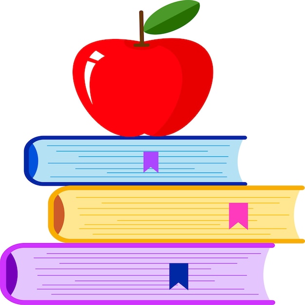 Three books and apple on it