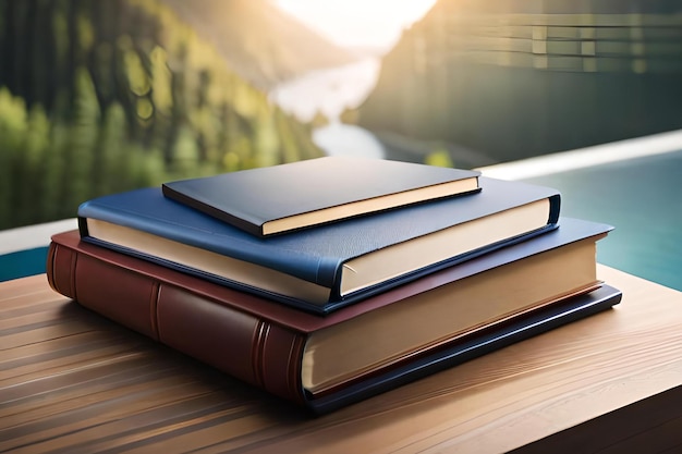 Three books stacked on top of each other, one of which is blue and the other is blue