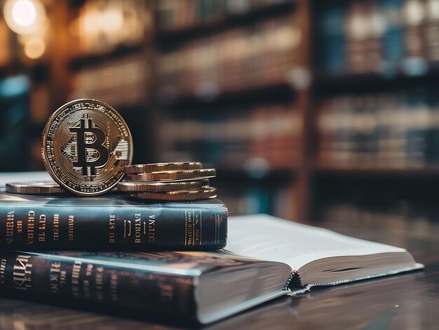 Photo three books on top of each other with a coin on top of them