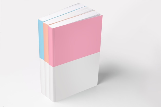 three books with blank cover on table mockup series 382