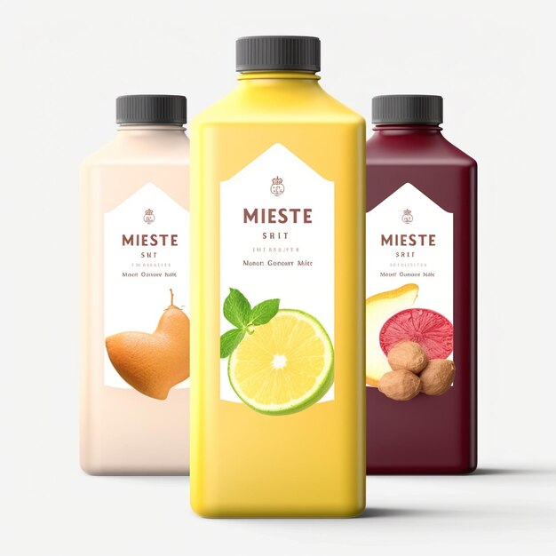 Three bottles of juice on a white background