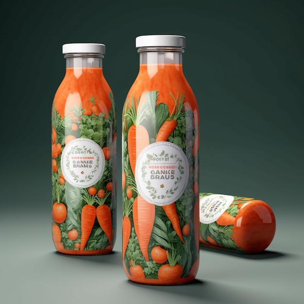 three bottles of orange juice with the label " organic orange juice " on them.