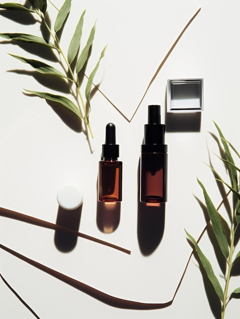 three bottles of perfume on a table with a white background.