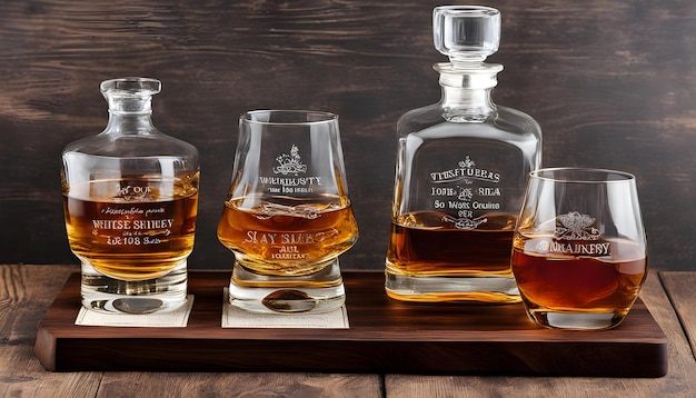 Photo three bottles of whiskey sit on a shelf