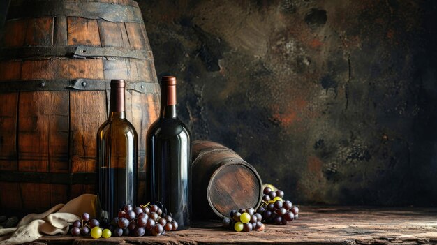 Three Bottles of Wine Next to a Barrel