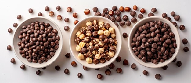 Three Bowls Filled With Nuts