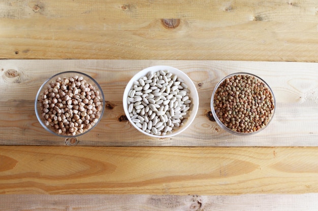 Three bowls with legume