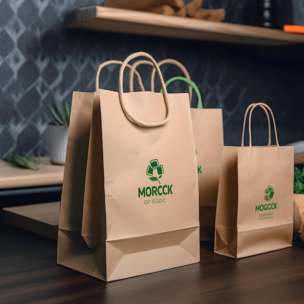 Three brown paper bags with the words morkkk on them.