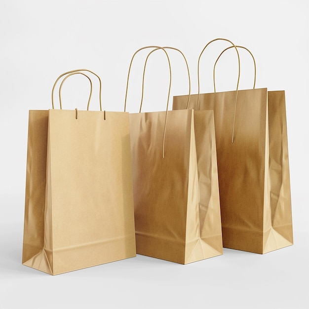 Photo three brown paper shopping bags with handles that say quot the word quot on them