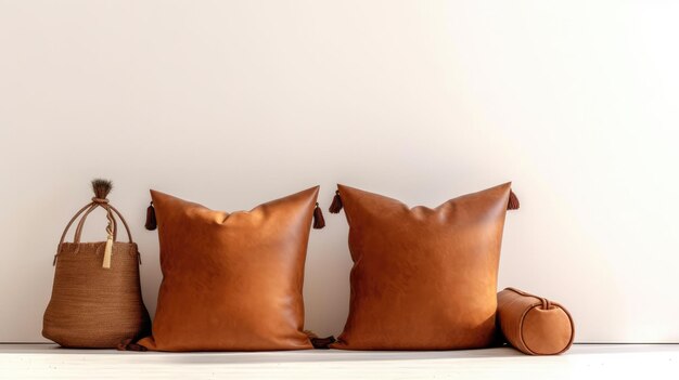 three brown pillows