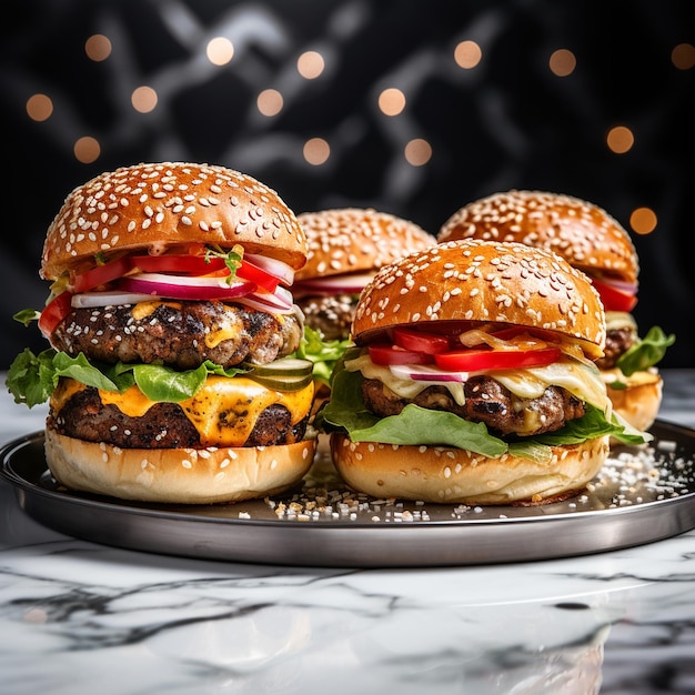 three burgers in a plate