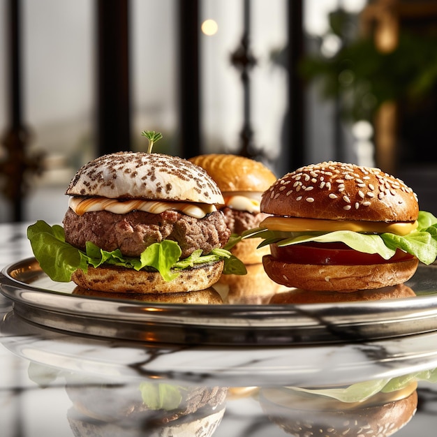 three burgers in a plate