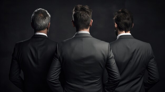 Photo three business people with their backs turned against on grey background