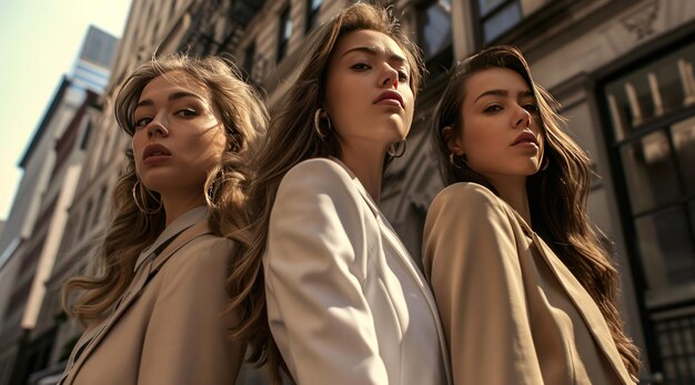 Photo three business women posing in an urban street