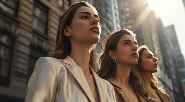 Photo three business women posing in an urban street