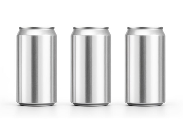 Photo three cans of soda placed on a white table perfect for food and beverage advertising