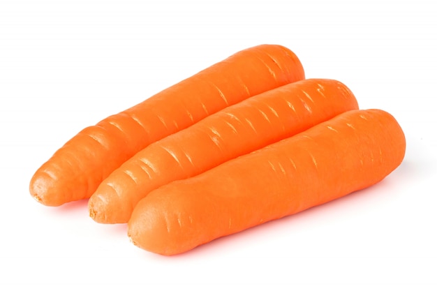 Three carrots isolated on white surface