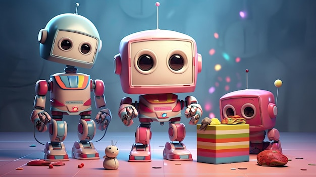 three cartoon characters with one that says robot on the bottom.