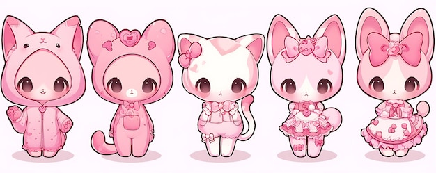 Photo three cartoon characters with pink bows and a pink bow on their ears