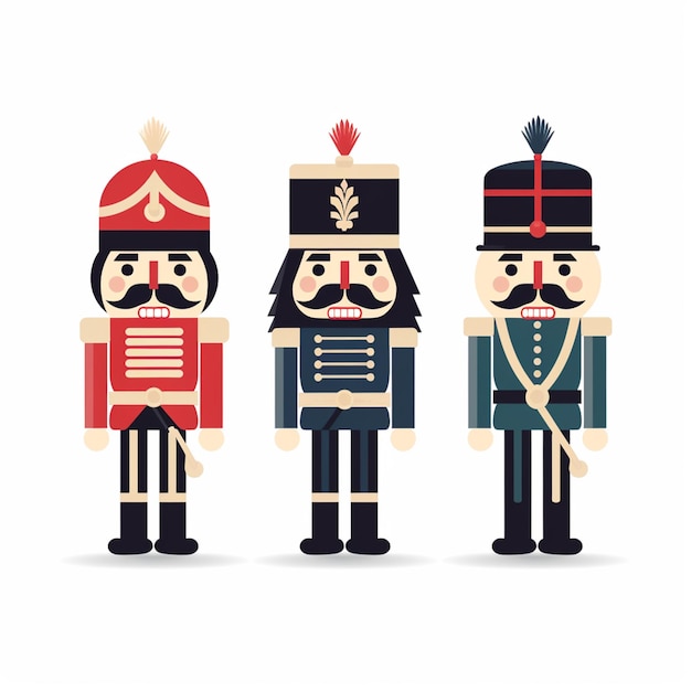 Photo three cartoon soldiers with different uniforms and hats generative ai