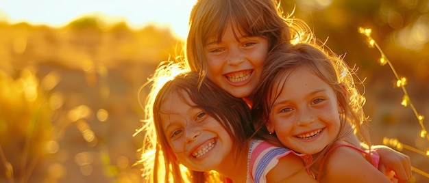 Foto tre ragazze allegre cavalcano su una ragazzina mentre una quarta ragazza ride delle loro buffonate