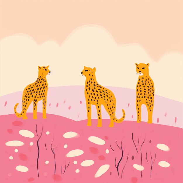 three cheetah standing on a hill with a sky background generative ai