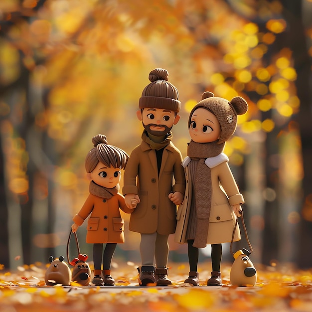 three children are standing in a park with a man and woman holding a dog