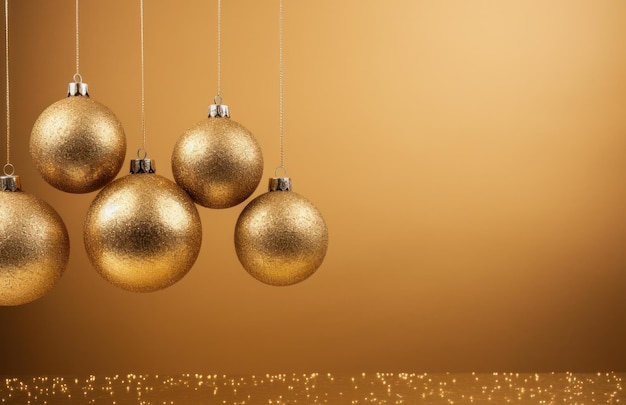 Фото Три рождественских украшения, висящие на золотом фоне