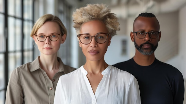 Three Colleagues in a Bright Office Space