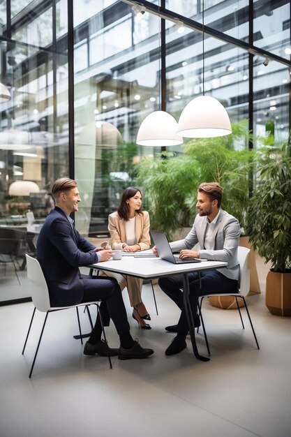 Фото Три коллеги на деловой встрече в современном офисе