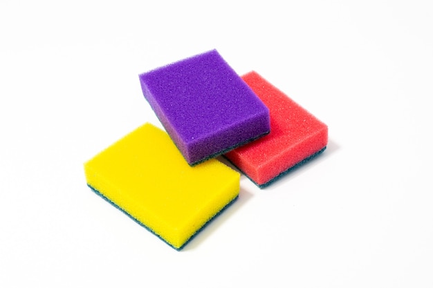 Three colored foam sponges for washing dishes