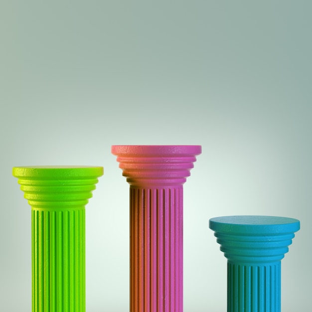 Three colorful columns on gray