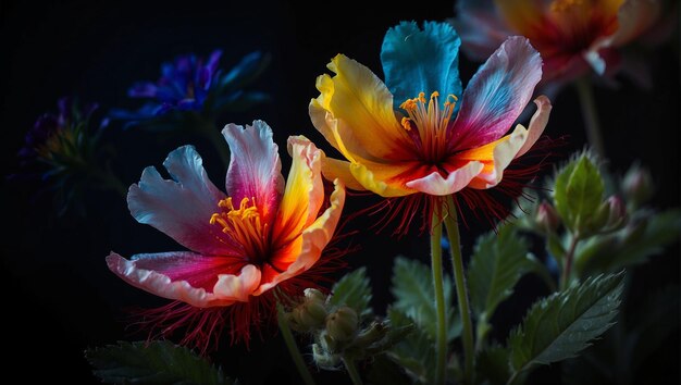 Three colorful flowers