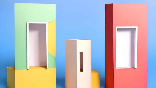 Three colorful frames are on a blue background