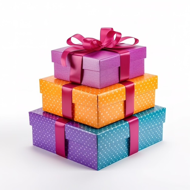 Three colorful gift boxes with one that says'happy birthday'on it