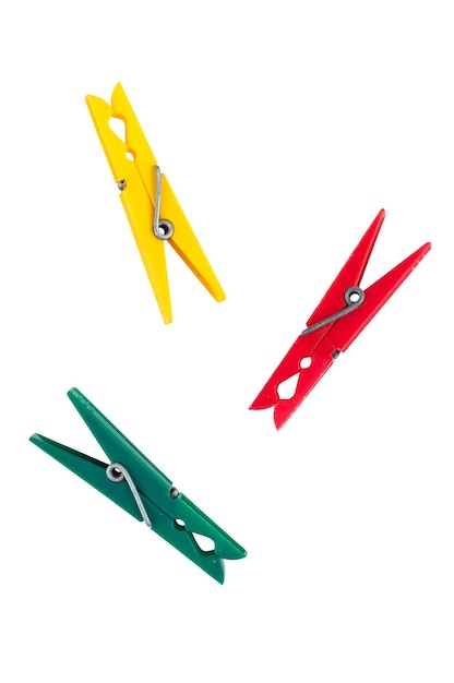 Three colorful plastic clothespins