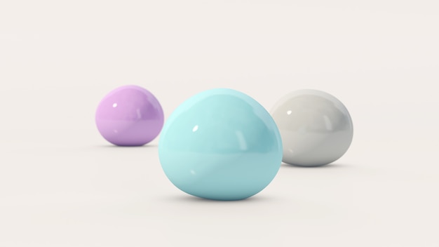 Photo three colorful soft balls. white background. abstract illustration, 3d render.