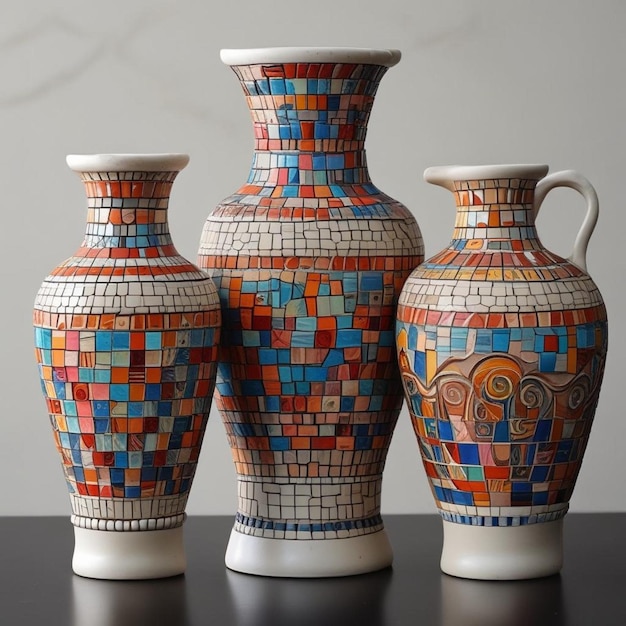 Foto tre vasi colorati con uno che ha il numero 3 su di loro