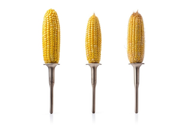 Three Corn on the Cob on a White Background on a White or Clear Surface PNG Transparent Background