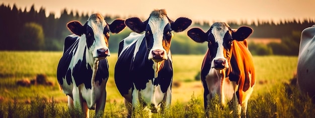 Three cows on a farm Generative AI