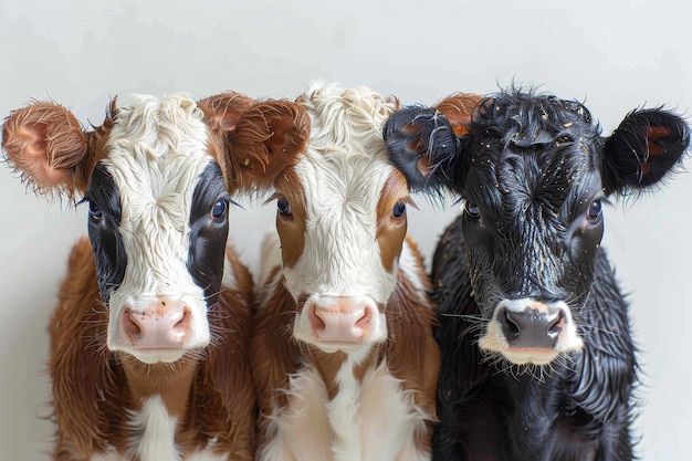 Three cows on a white background