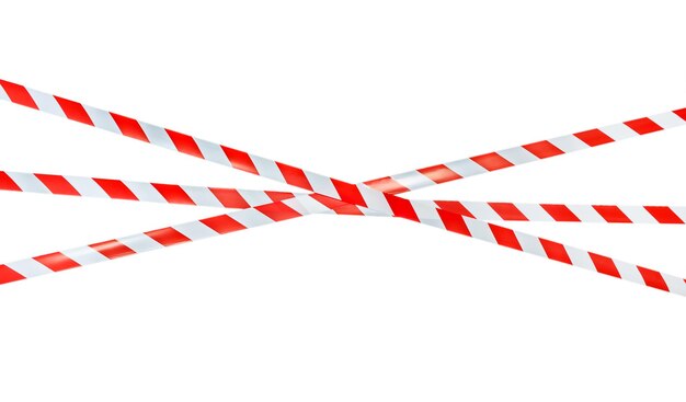Три перекрестные красно-белые предупреждающие ленты изолированы на белом