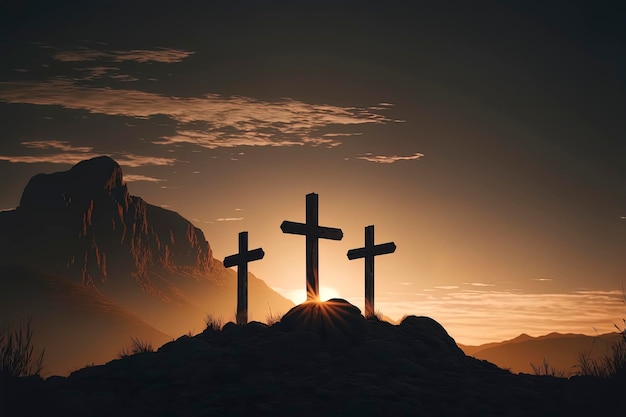 Premium Photo | Three crosses on the top of the mountain