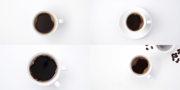 Three cups of coffee on a white table